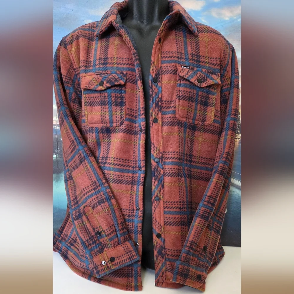 O'NEILL Rust & Navy Plaid Snap Buttons Jacket NWT